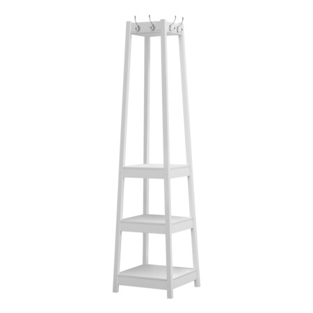 Monarch Specialties 4 Hooks and 3 Shelves Hanger Hanging for Entryway Hallway or Office Free Standing Hall-Tree, White